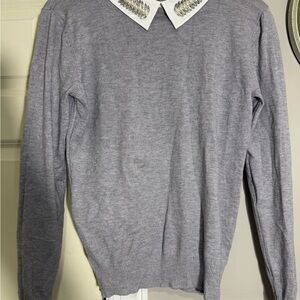 Chic Gray Sweater with Embellished Collar